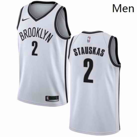 Mens Nike Brooklyn Nets 2 Nik Stauskas Authentic White NBA Jersey Association Edition